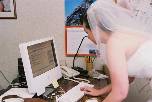 Bride on computer